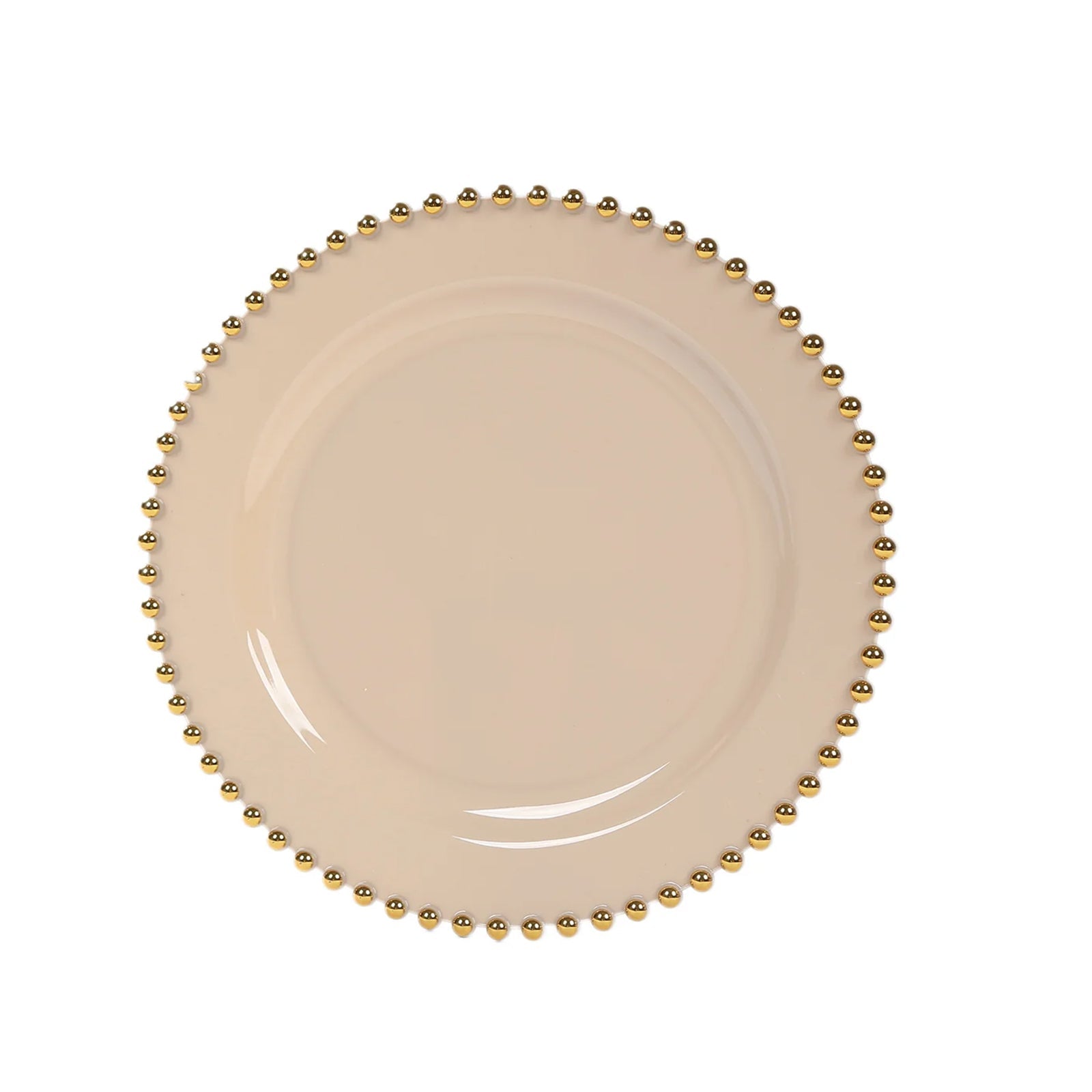 10-Pack Taupe Plastic Dessert Plates – 8" Round with Gold Beaded Rim, Disposable for Parties & Events