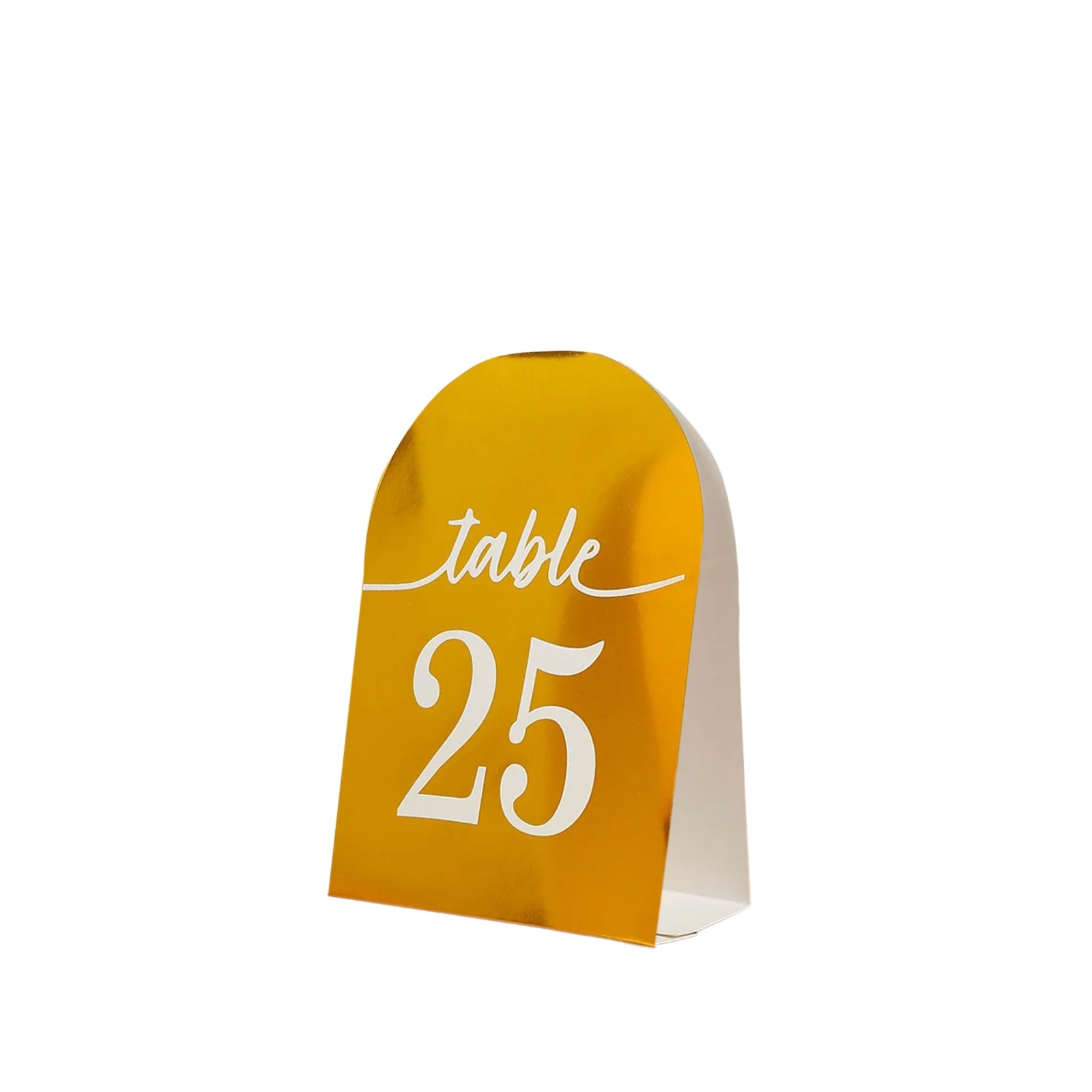 25-Pack 7" Disposable Table Numbers, Metallic Gold Free Standing Double Sided Table Number Place Cards with White Numbers 1-25