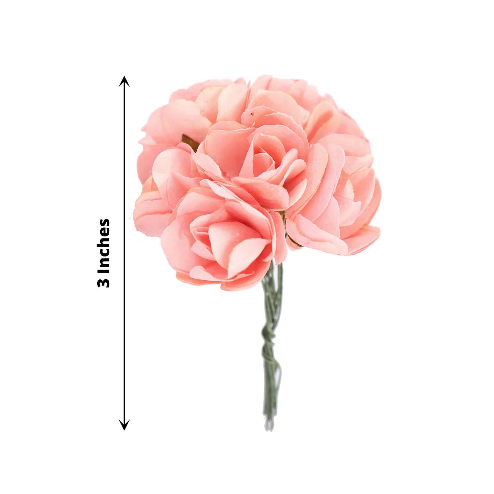 144 Pack Pink Paper Mini Craft Roses, DIY Craft Flowers With Wired Stem