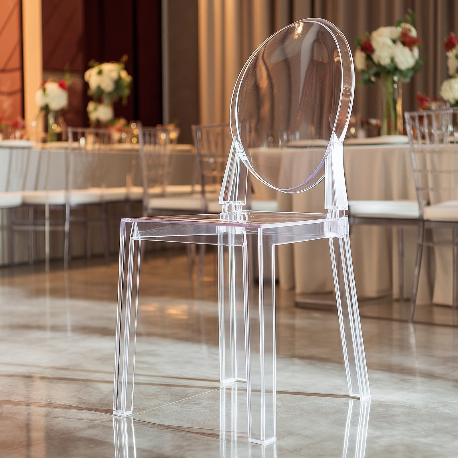 8-Pack Acrylic Ghost Chairs with Oval Back for Banquet Use Clear – Sleek Transparent Armless Accent Chairs for Weddings & Gatherings