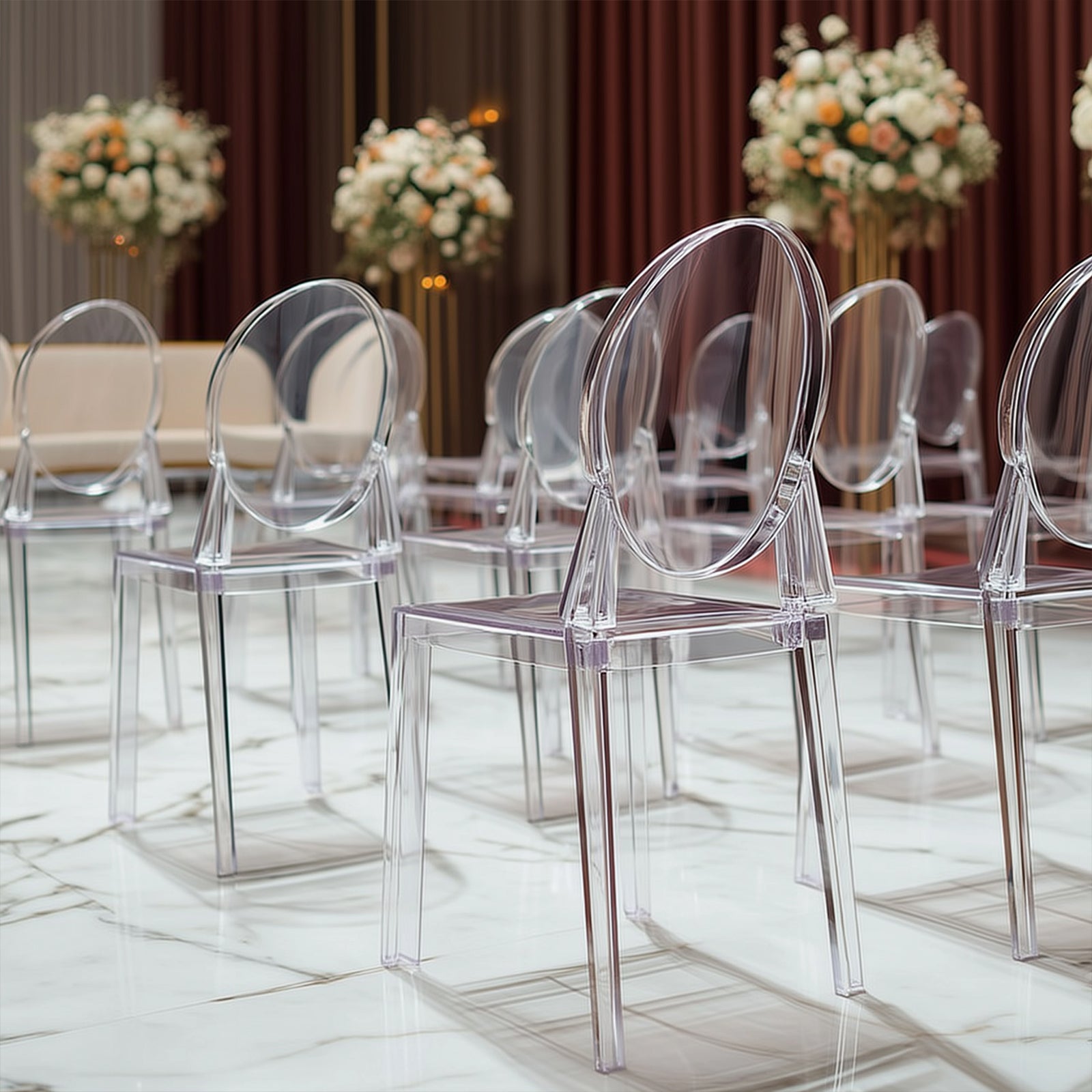 8-Pack Acrylic Ghost Chairs with Oval Back for Banquet Use Clear – Sleek Transparent Armless Accent Chairs for Weddings & Gatherings