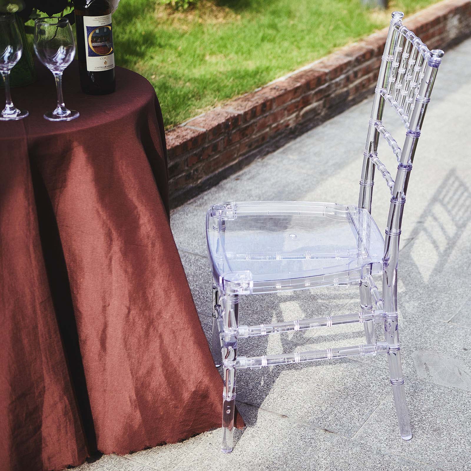 8 Pack Resin Chiavari Chairs Transparent and Stackable Clear - Sleek Armless Design for Weddings & Gatherings