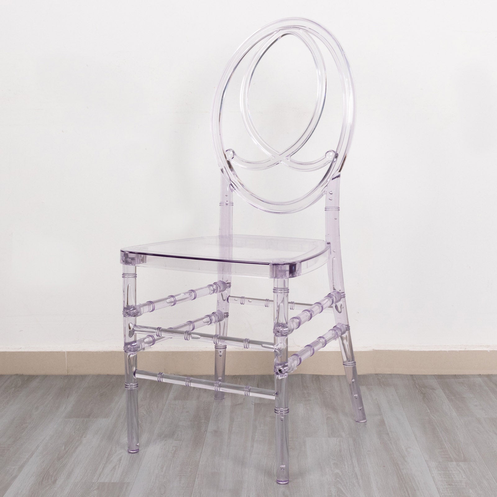 8-Pack Acrylic Stackable Ghost Chairs in Phoenix Chiavari Style Transparent Resin with Oval Back Clear – Sleek Armless Design for Weddings & Gatherings