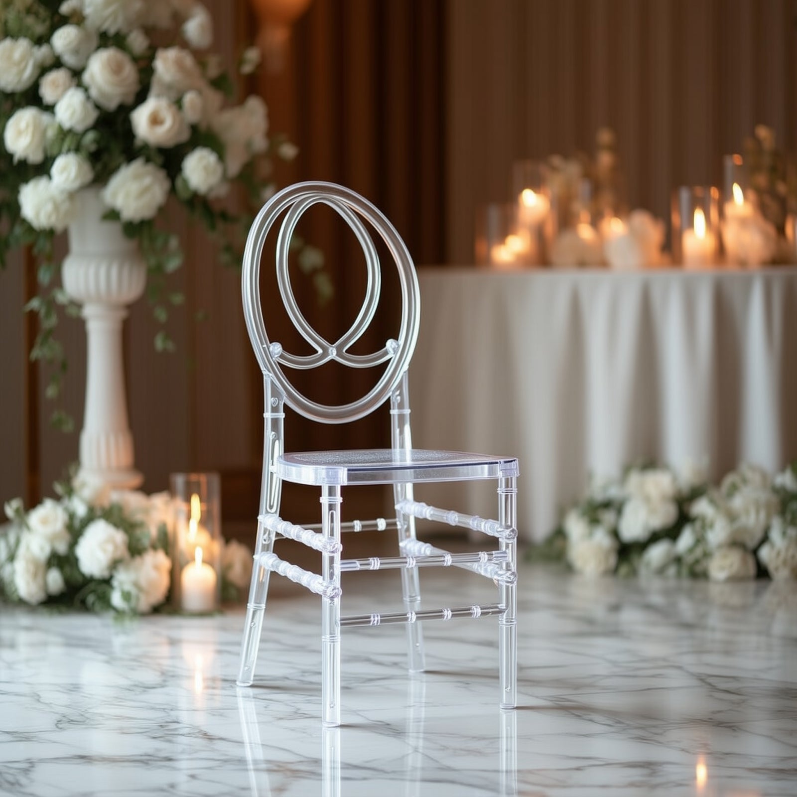8-Pack Acrylic Stackable Ghost Chairs in Phoenix Chiavari Style Transparent Resin with Oval Back Clear – Sleek Armless Design for Weddings & Gatherings