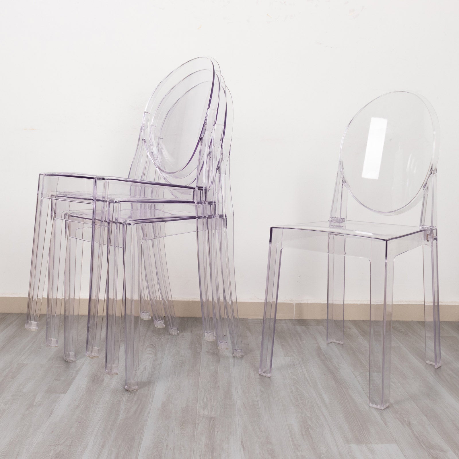 8 Pack Stackable Clear Acrylic Ghost Banquet Chairs with Oval Back, Fully Assembled Armless Event Accent Chair