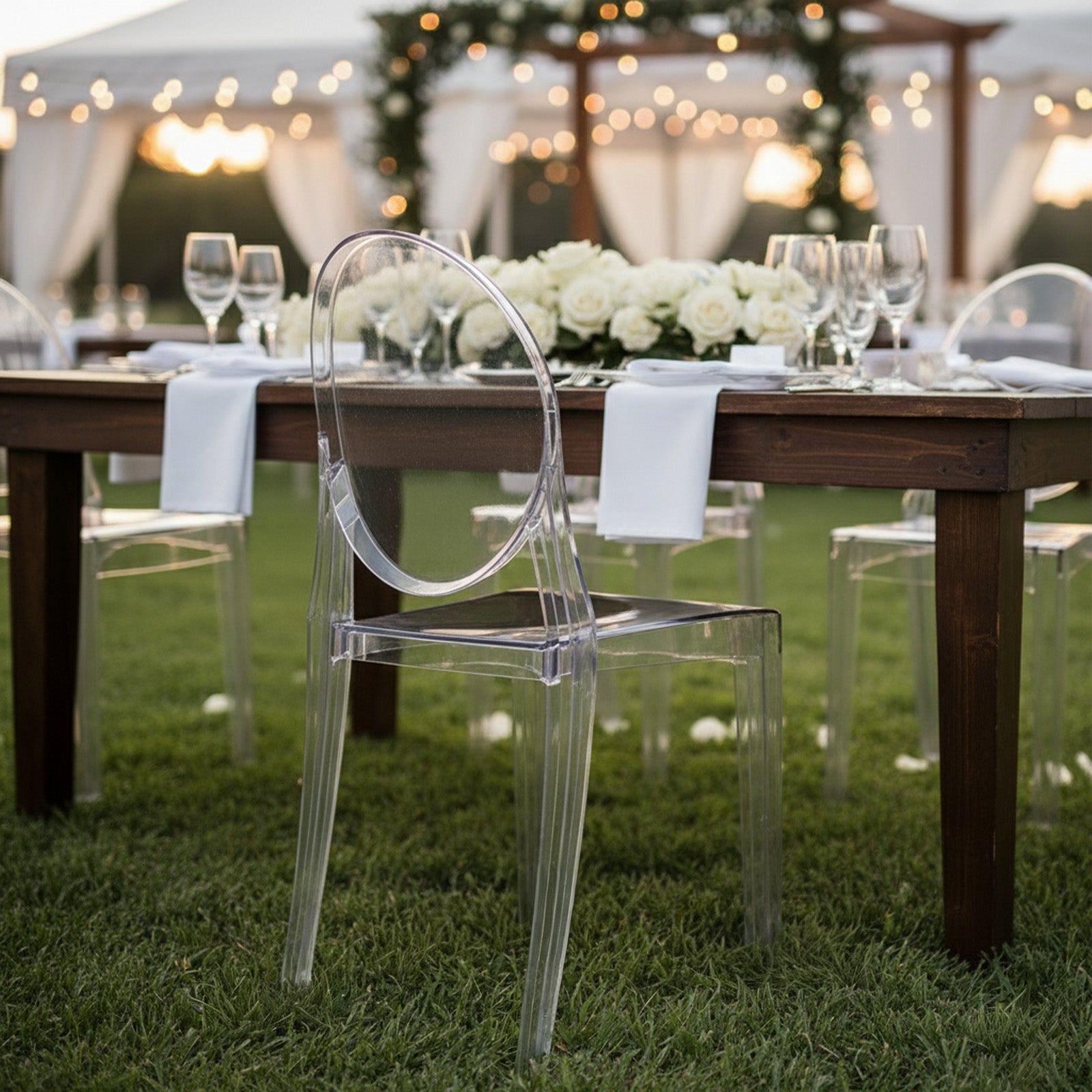 8 Pack Stackable Clear Acrylic Ghost Banquet Chairs with Oval Back, Fully Assembled Armless Event Accent Chair