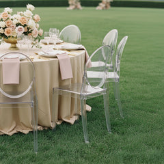 8 Pack Stackable Clear Acrylic Ghost Banquet Chairs with Oval Back, Fully Assembled Armless Event Accent Chair