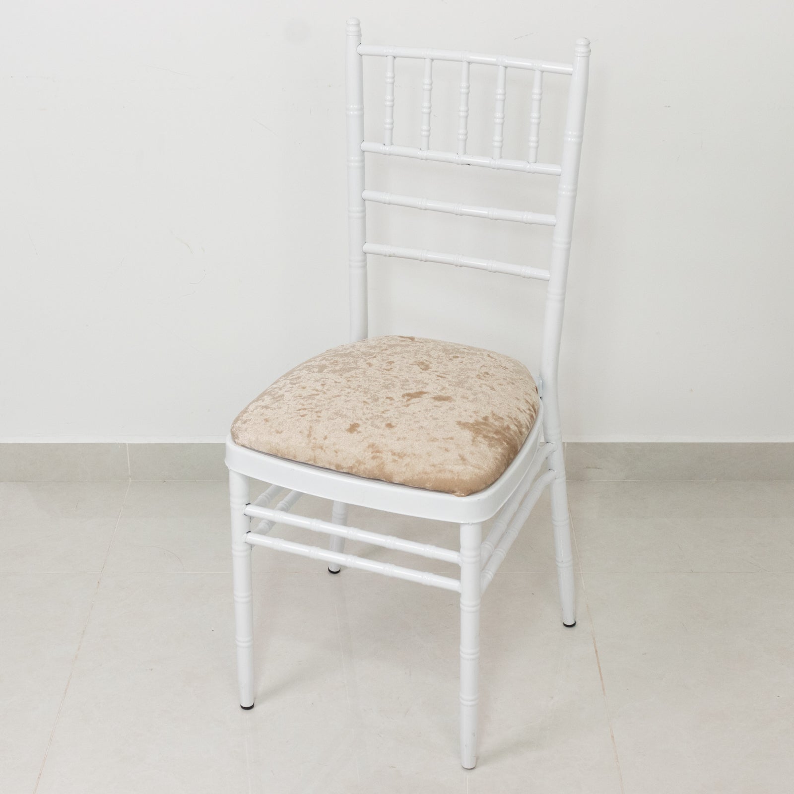 5 Pack Crushed Velvet Seat Pad Covers for Chiavari Chairs – Beige Fitted Dining Chair Cushion Slipcovers, Washable & Reusable