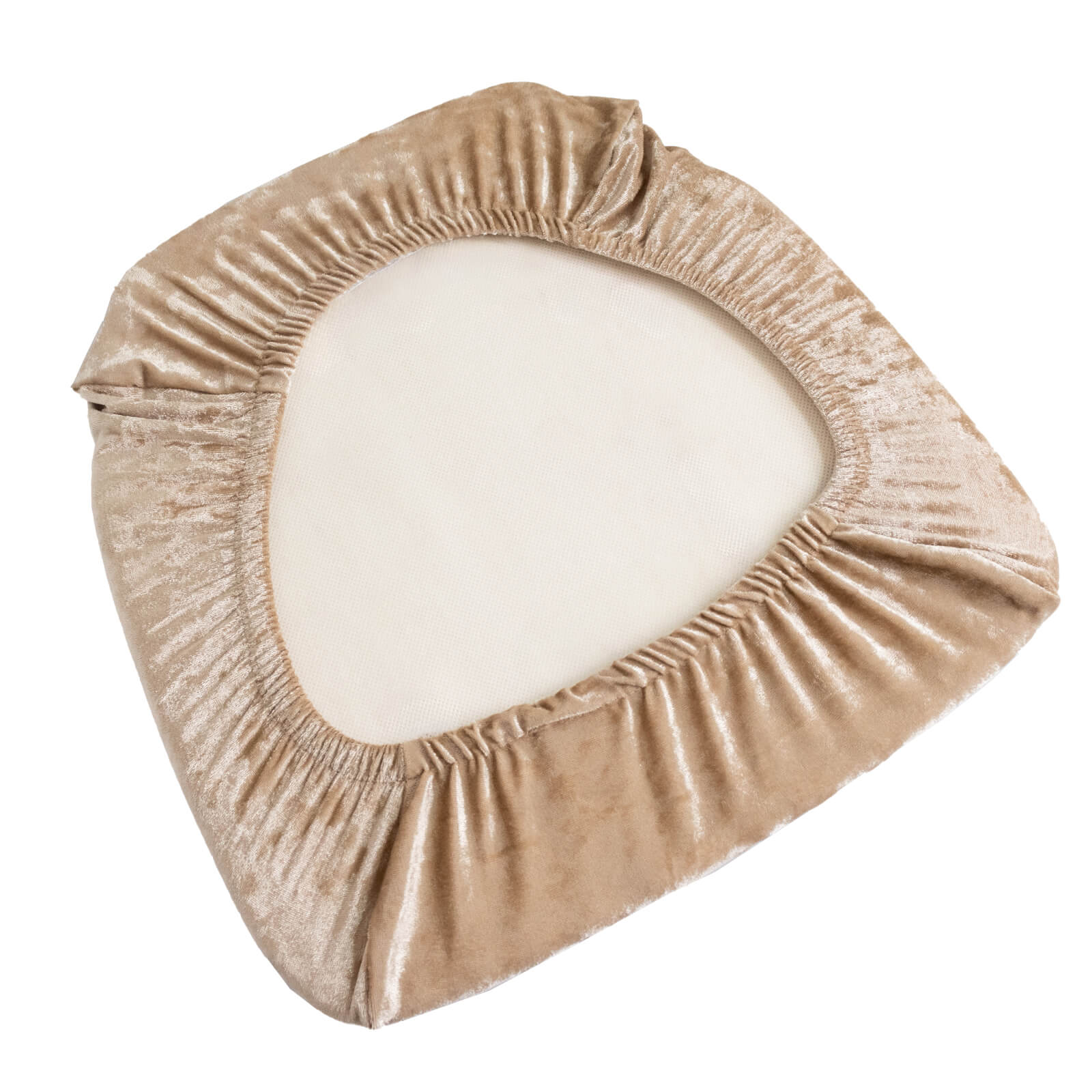 5 Pack Crushed Velvet Seat Pad Covers for Chiavari Chairs – Beige Fitted Dining Chair Cushion Slipcovers, Washable & Reusable