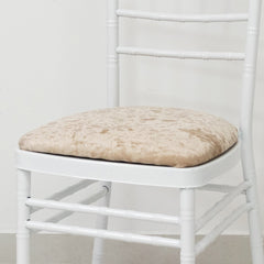 5 Pack Crushed Velvet Seat Pad Covers for Chiavari Chairs – Beige Fitted Dining Chair Cushion Slipcovers, Washable & Reusable