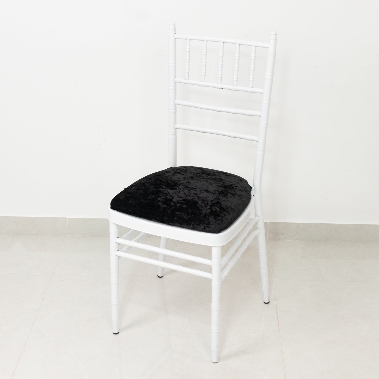 5 Pack Crushed Velvet Seat Pad Covers for Chiavari Chairs – Black Fitted Dining Chair Cushion Slipcovers, Washable & Reusable