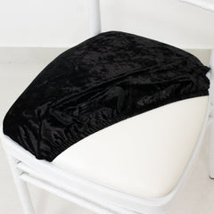 5 Pack Crushed Velvet Seat Pad Covers for Chiavari Chairs – Black Fitted Dining Chair Cushion Slipcovers, Washable & Reusable