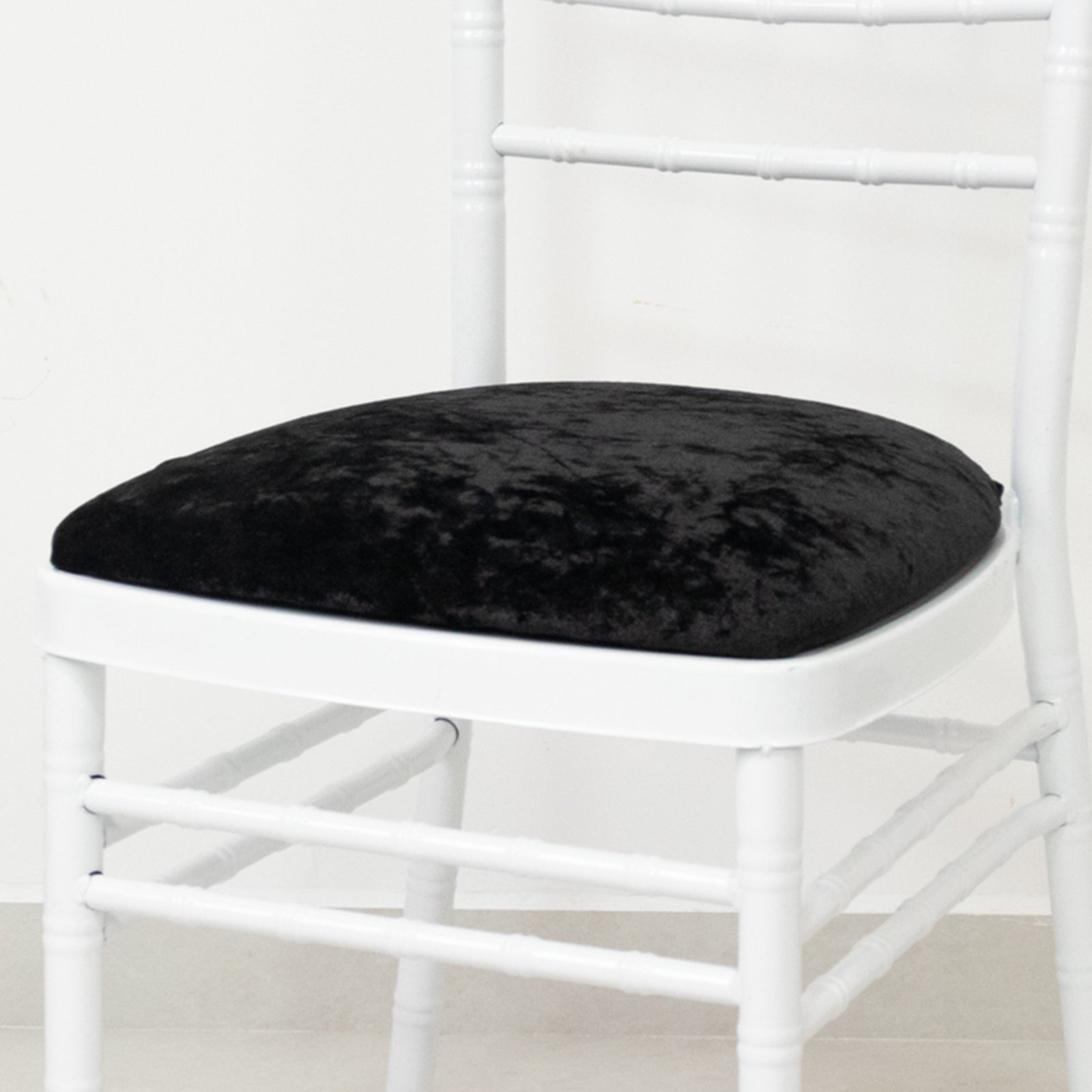 5 Pack Crushed Velvet Seat Pad Covers for Chiavari Chairs – Black Fitted Dining Chair Cushion Slipcovers, Washable & Reusable