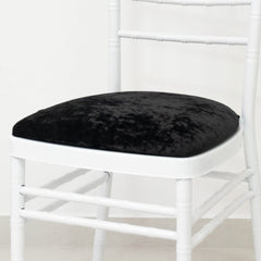 5 Pack Crushed Velvet Seat Pad Covers for Chiavari Chairs – Black Fitted Dining Chair Cushion Slipcovers, Washable & Reusable