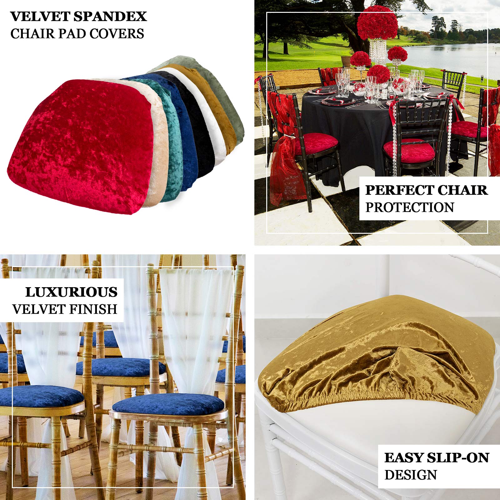 5 Pack Crushed Velvet Seat Pad Covers for Chiavari Chairs – Navy Blue Fitted Dining Chair Cushion Slipcovers, Washable & Reusable