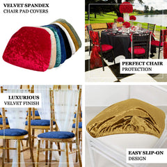 5 Pack Crushed Velvet Seat Pad Covers for Chiavari Chairs – Black Fitted Dining Chair Cushion Slipcovers, Washable & Reusable