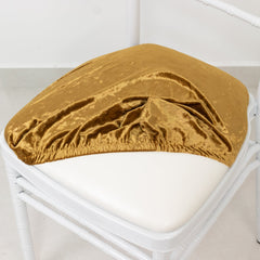5 Pack Crushed Velvet Seat Pad Covers for Chiavari Chairs – Gold Fitted Dining Chair Cushion Slipcovers, Washable & Reusable