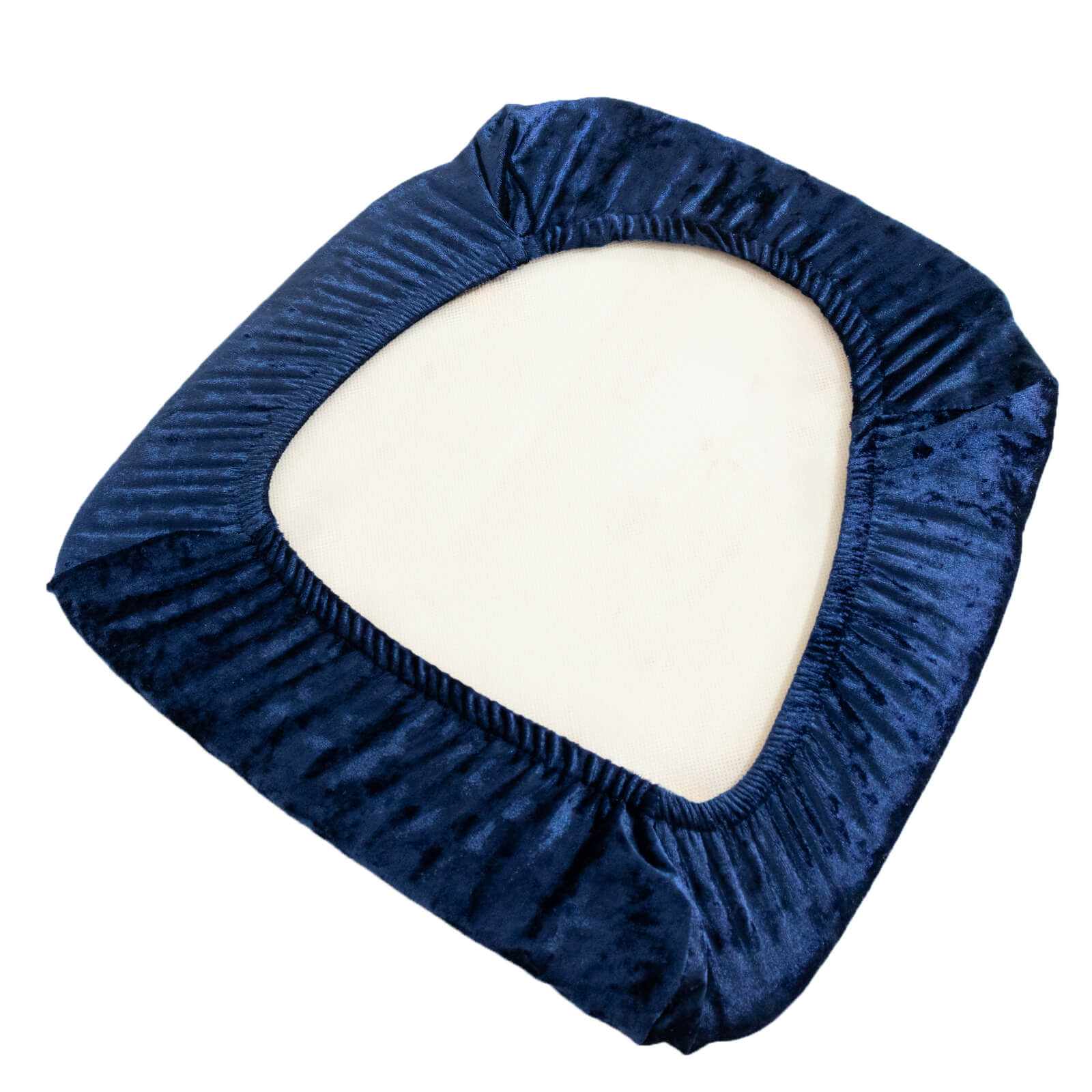 5 Pack Crushed Velvet Seat Pad Covers for Chiavari Chairs – Navy Blue Fitted Dining Chair Cushion Slipcovers, Washable & Reusable