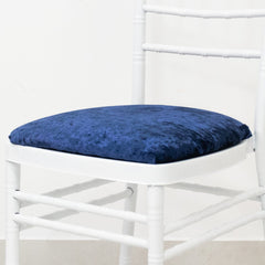 5 Pack Crushed Velvet Seat Pad Covers for Chiavari Chairs – Navy Blue Fitted Dining Chair Cushion Slipcovers, Washable & Reusable