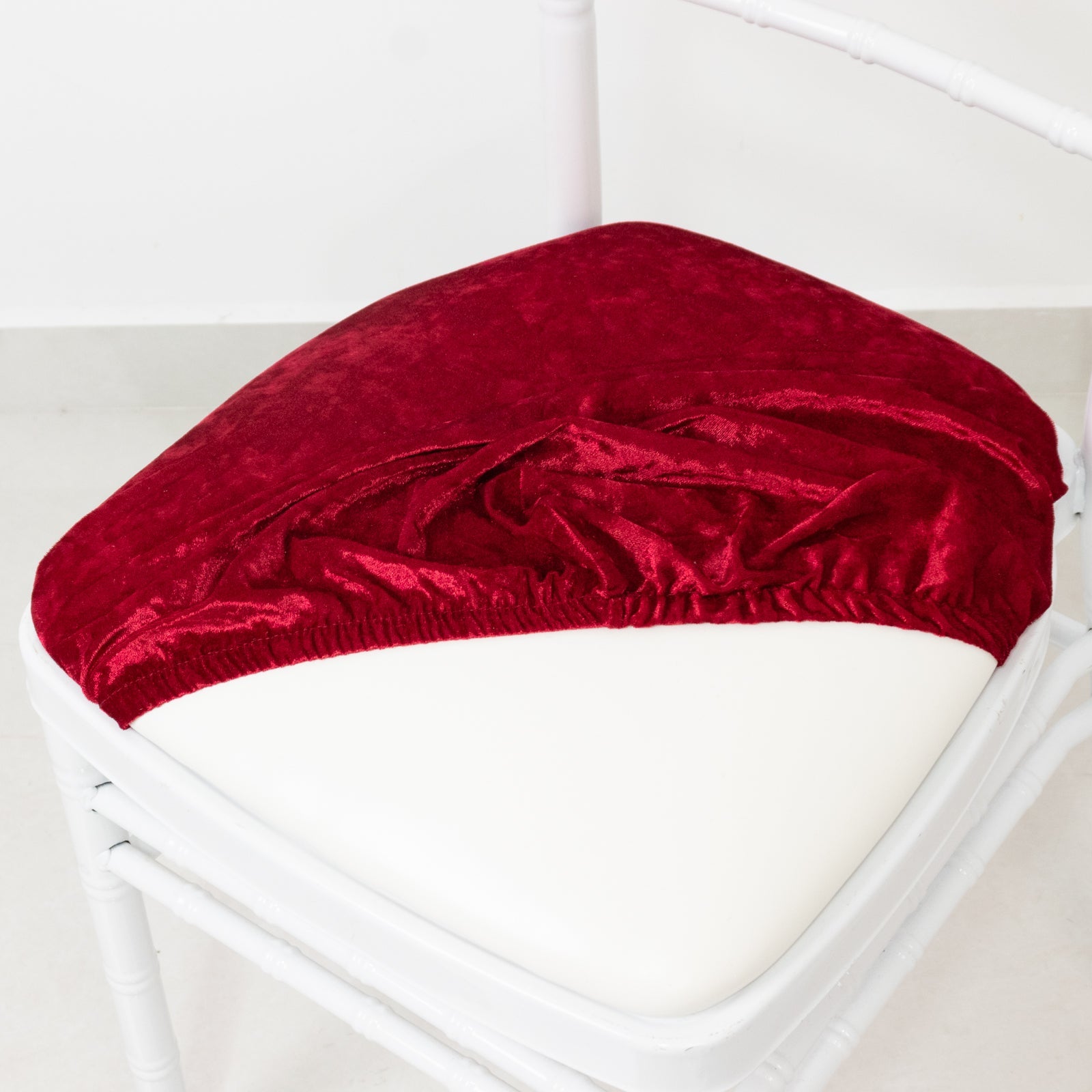 5 Pack Crushed Velvet Seat Pad Covers for Chiavari Chairs – Red Fitted Dining Chair Cushion Slipcovers, Washable & Reusable
