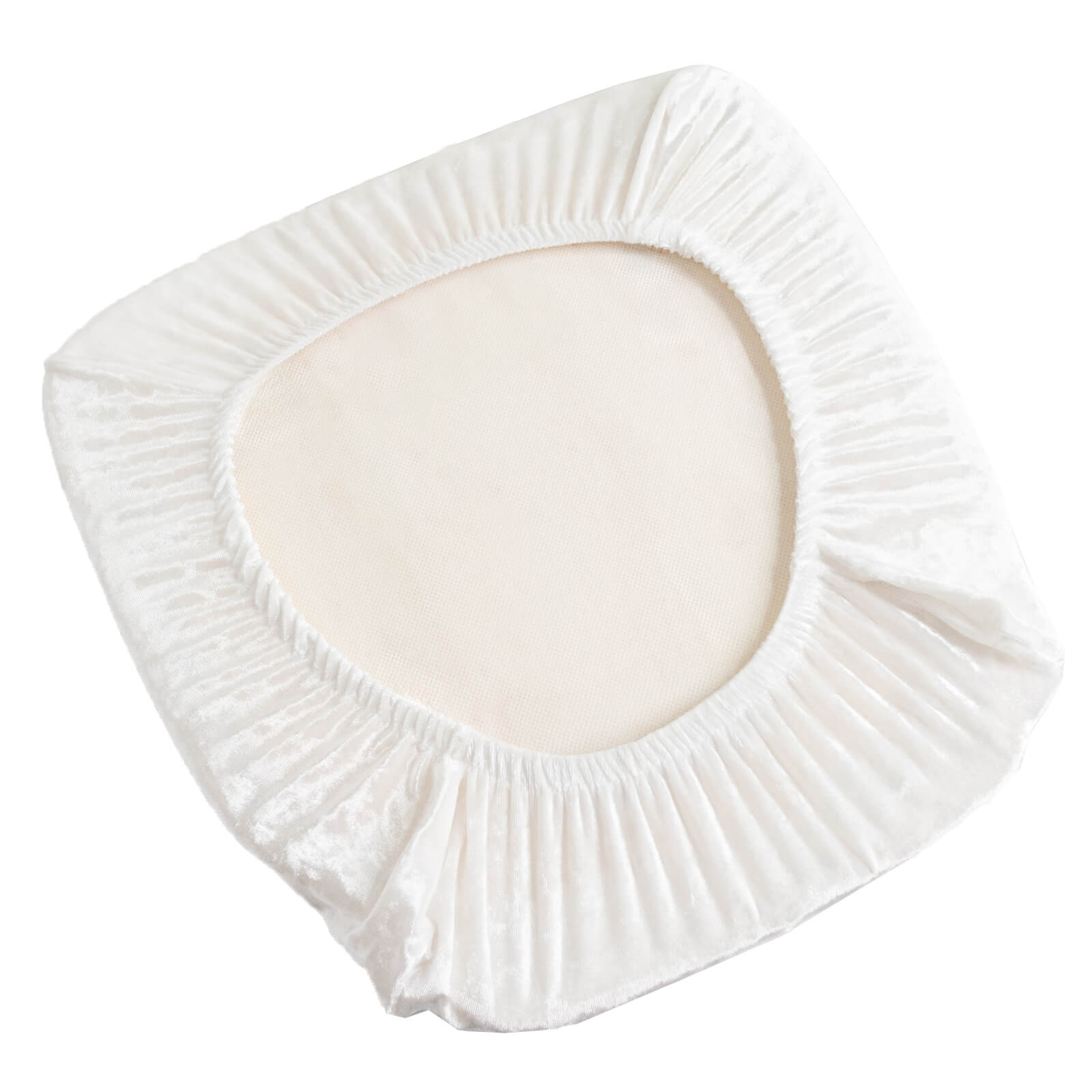 5 Pack Crushed Velvet Seat Pad Covers for Chiavari Chairs – White Fitted Dining Chair Cushion Slipcovers, Washable & Reusable