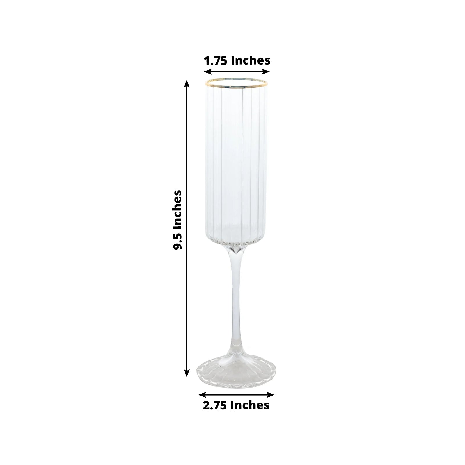 6-Pack Clear Modern Champagne Flutes – 7oz Real Glass, Ribbed Cylindrical Design with Gold Rim, Elegant Toasting Glasses for Weddings & Celebrations – 9.5" Tall