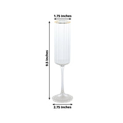 6-Pack Clear Modern Champagne Flutes – 7oz Real Glass, Ribbed Cylindrical Design with Gold Rim, Elegant Toasting Glasses for Weddings & Celebrations – 9.5" Tall
