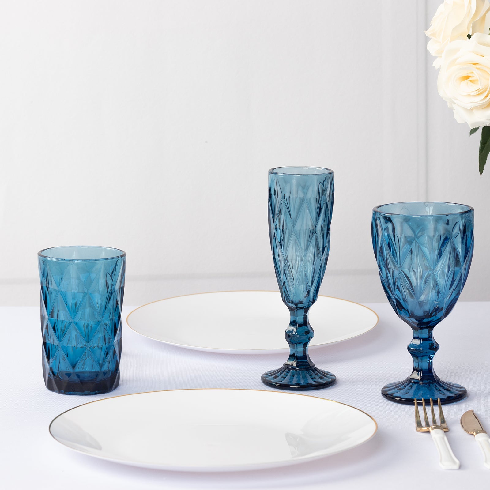 6-Pack Whiskey Glasses Ocean Blue Textured Crystal Cut Design with Heavy Base - Highball Tumblers for Parties & Events 12oz 5"