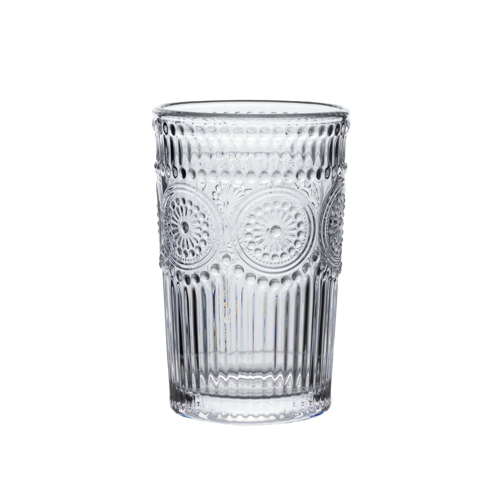 6 Pack Embossed Glass Tumblers – 13oz Clear Vintage Textured Floral Drinking Cups for Water & Cocktails