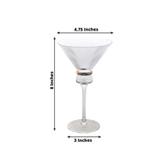 6-Pack Clear Martini Glasses – 10oz Real Glass, Ribbed Design with Gold Ring Accent, Elegant Cocktail Glasses for Martinis & Cosmopolitans – 8" Tall