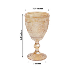 6-Pack Amber Gold Vintage Goblets 11oz – Embossed Glass Cocktail & Wine Glasses with Floral Design