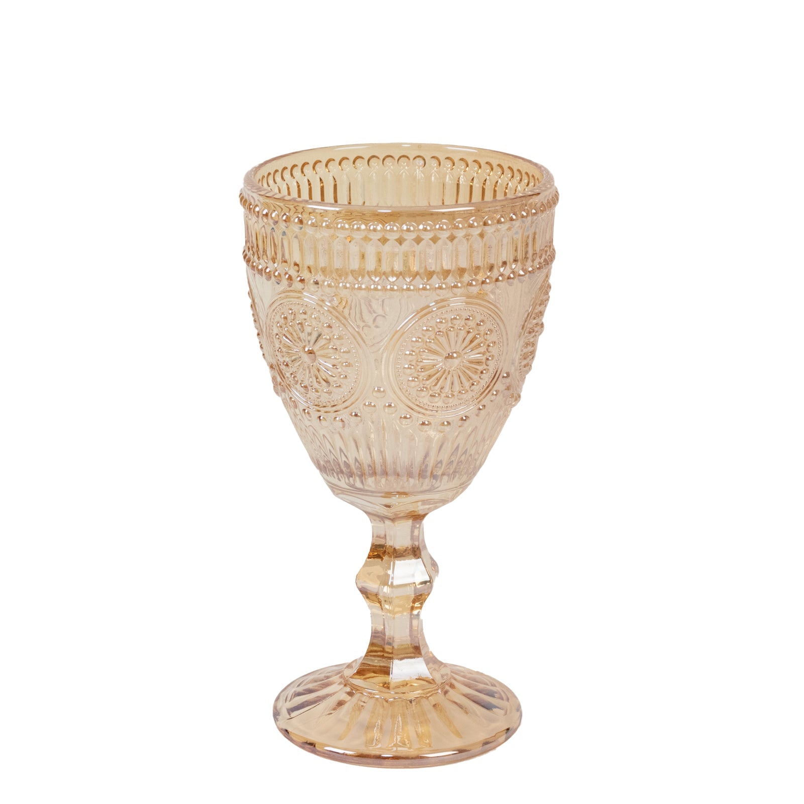 6-Pack Amber Gold Vintage Goblets 11oz – Embossed Glass Cocktail & Wine Glasses with Floral Design