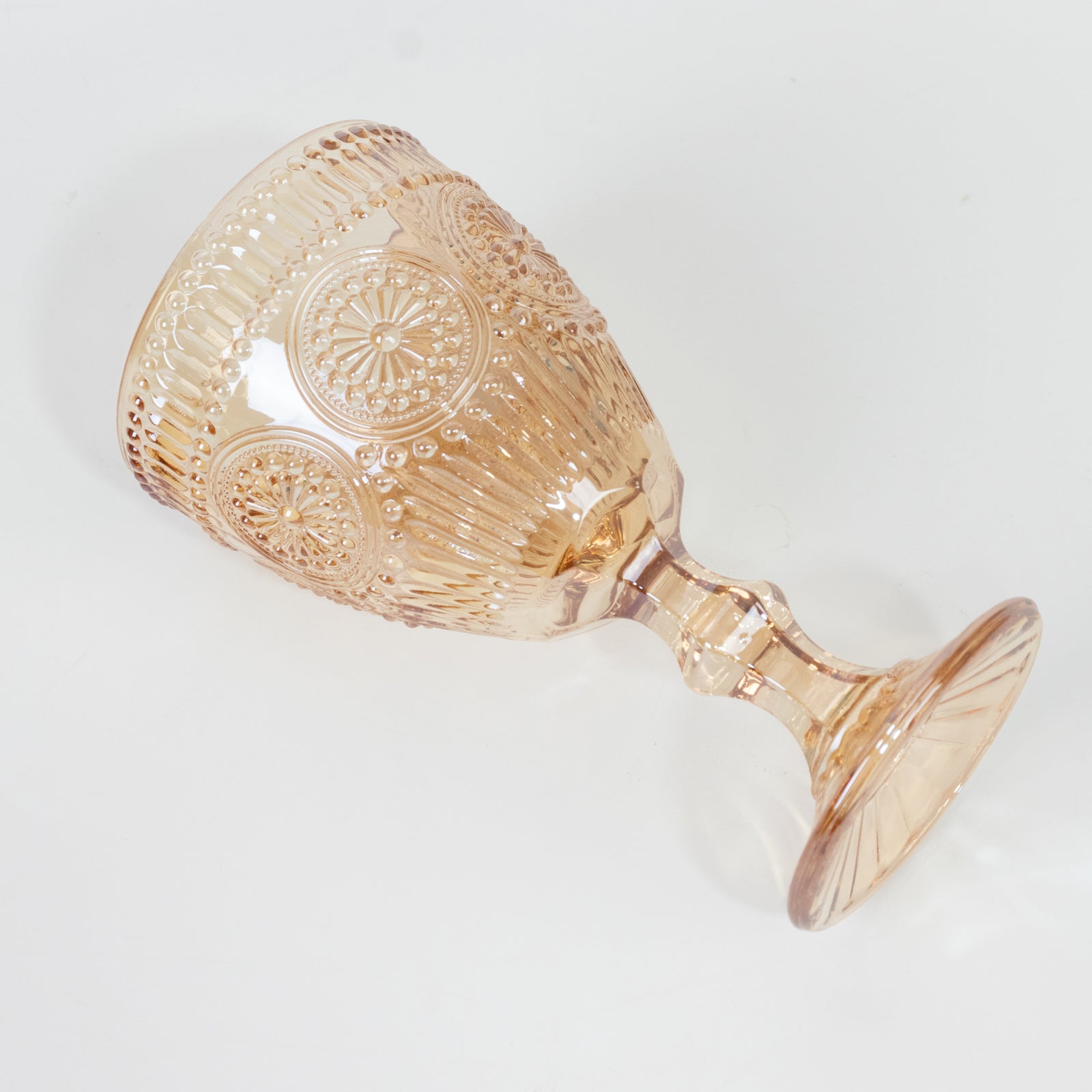 6-Pack Amber Gold Vintage Goblets 11oz – Embossed Glass Cocktail & Wine Glasses with Floral Design