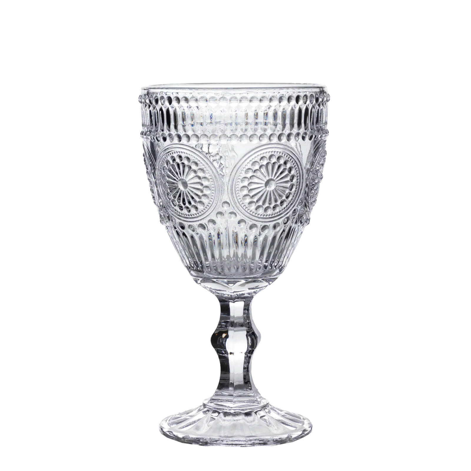 6-Pack Clear Vintage Goblets 11oz – Embossed Glass Cocktail & Wine Glasses with Floral Design