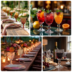 6-Pack Amber Gold Vintage Goblets 11oz – Embossed Glass Cocktail & Wine Glasses with Floral Design