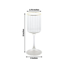 6-Pack Vintage Wine Goblet Glasses – 10oz Ribbed Clear Glass with Gold Rim, Classic Table Drinkware for Cocktails or Beverages – 8" Tall