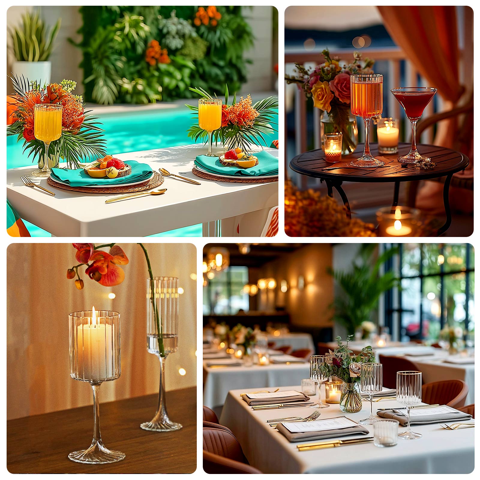 6-Pack Vintage Wine Goblet Glasses – 10oz Ribbed Clear Glass with Gold Rim, Classic Table Drinkware for Cocktails or Beverages – 8" Tall