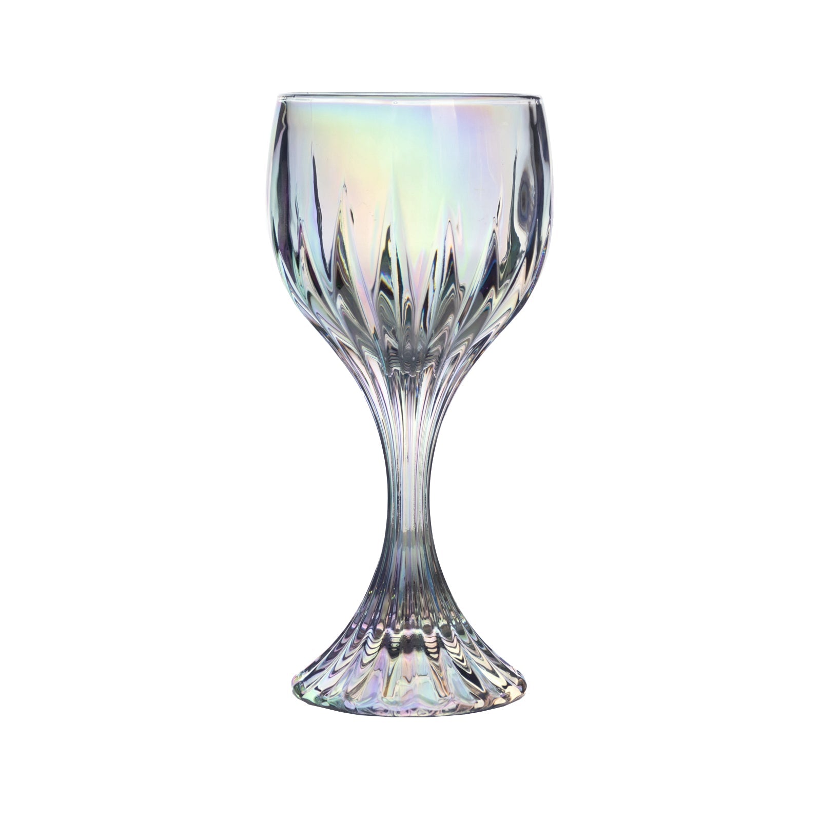 6 Pack Prism Cut Crystal Wine Glass Goblets – Iridescent Clear 10oz Stemware Set for Red & White Wine