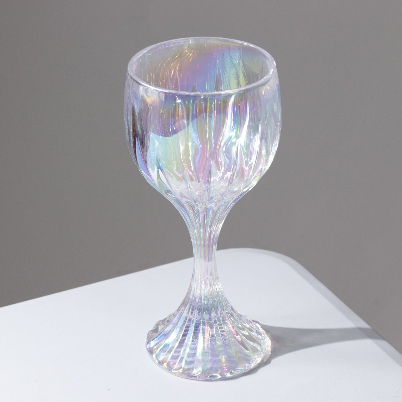 6 Pack Prism Cut Crystal Wine Glass Goblets – Iridescent Clear 10oz Stemware Set for Red & White Wine