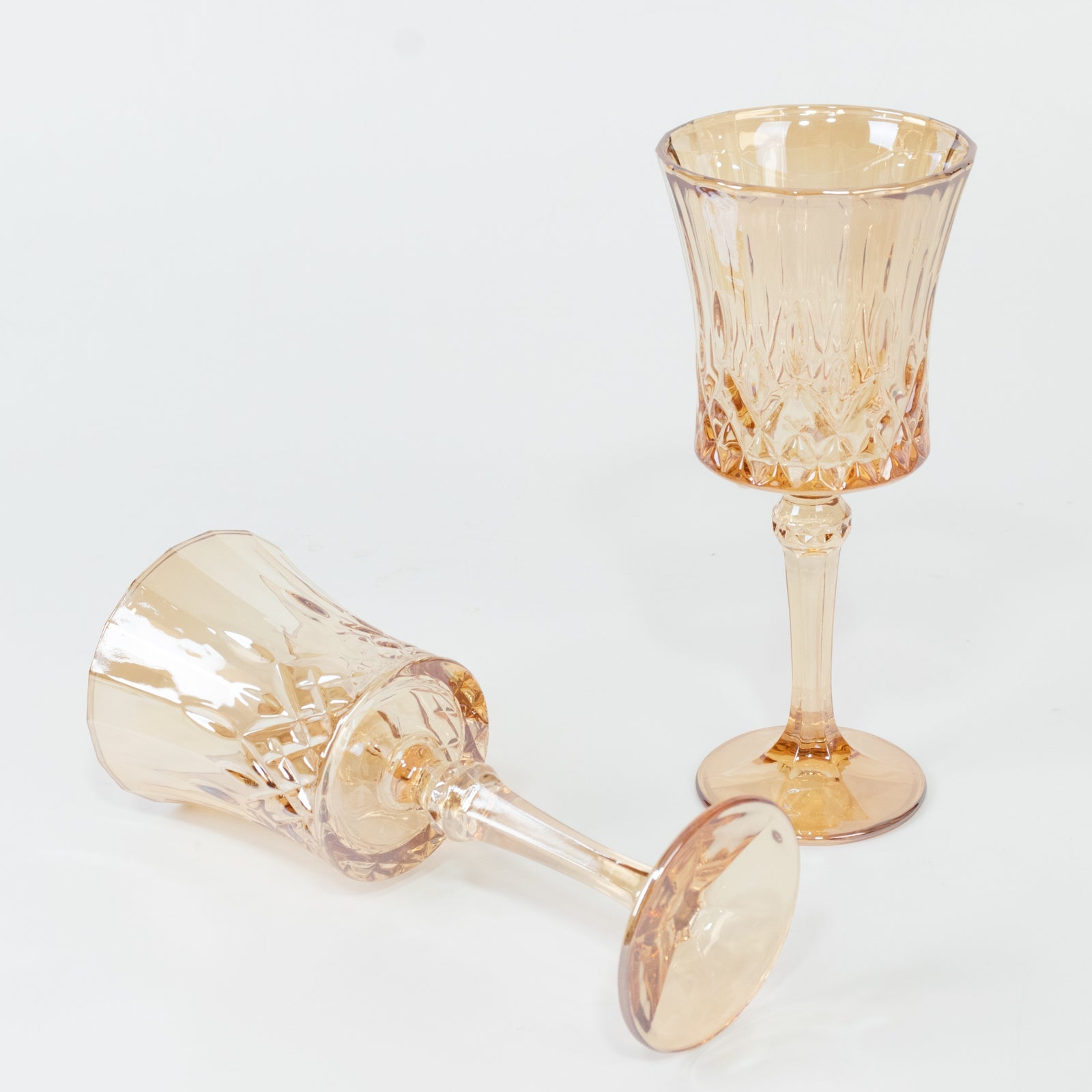 6 Pack 9oz Crystal Cut Glass Goblets Amber Gold – Elegant Vintage Wine, Water & Cocktail Glasses for Table Settings