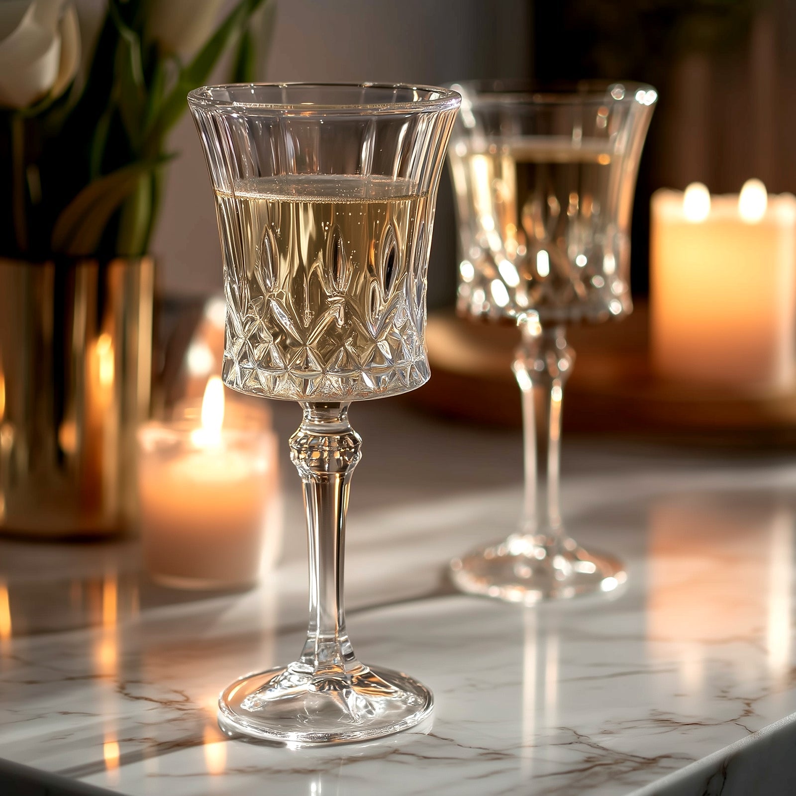 6 Pack 9oz Crystal Cut Glass Goblets Clear – Elegant Vintage Wine, Water & Cocktail Glasses for Table Settings