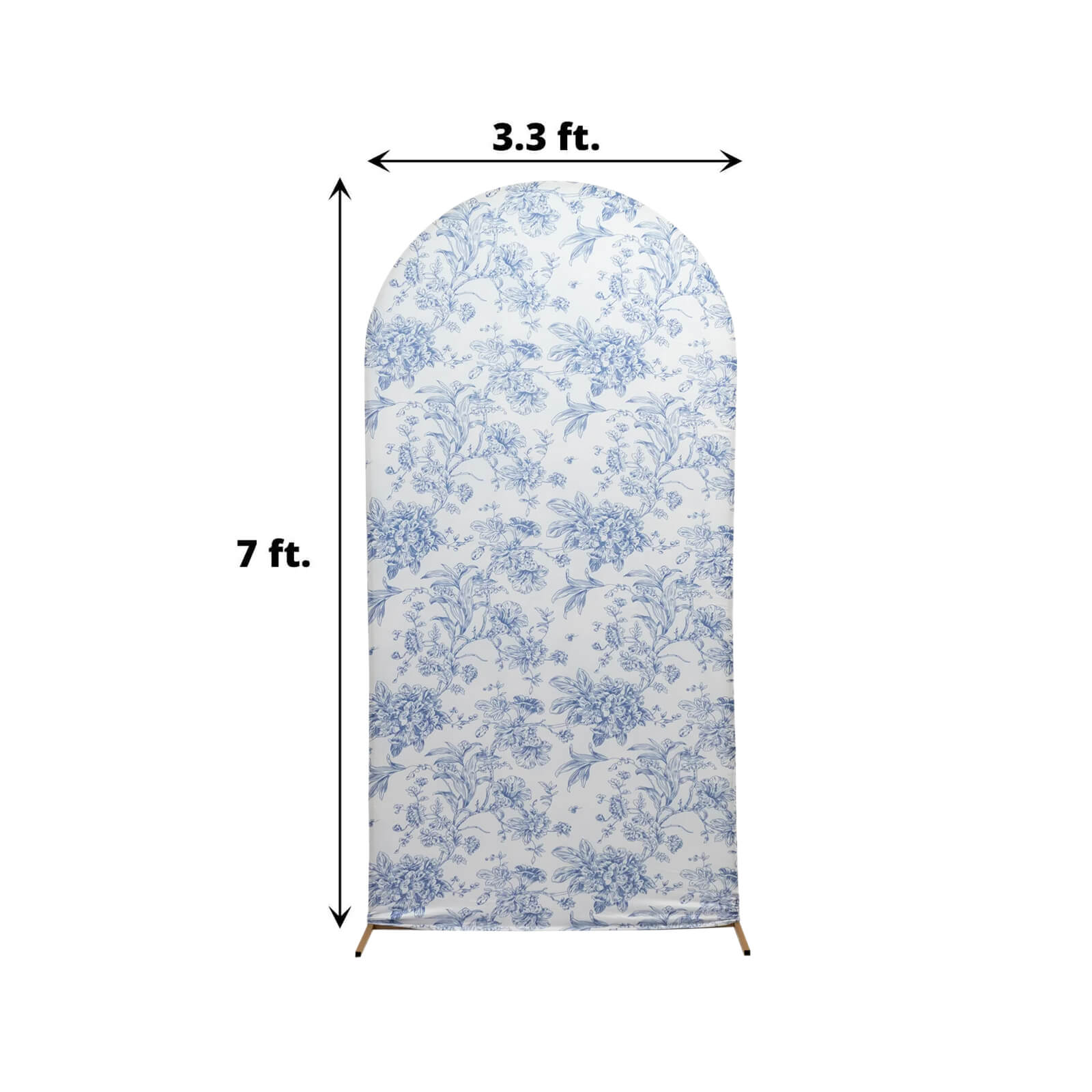 7ft Fitted Spandex Chiara Backdrop Cover – French Toile Blue & White Floral Arch Slipcover for Round Top Wedding Stand