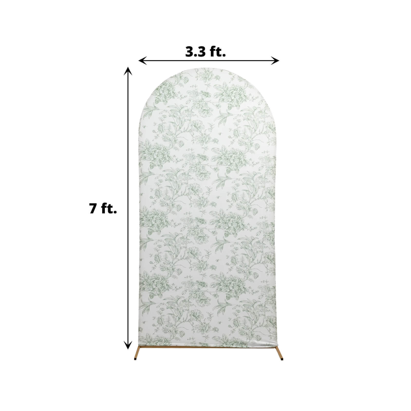 7ft Fitted Spandex Chiara Backdrop Cover – French Toile Dusty Sage Green & White Floral Arch Slipcover for Round Top Wedding Stand