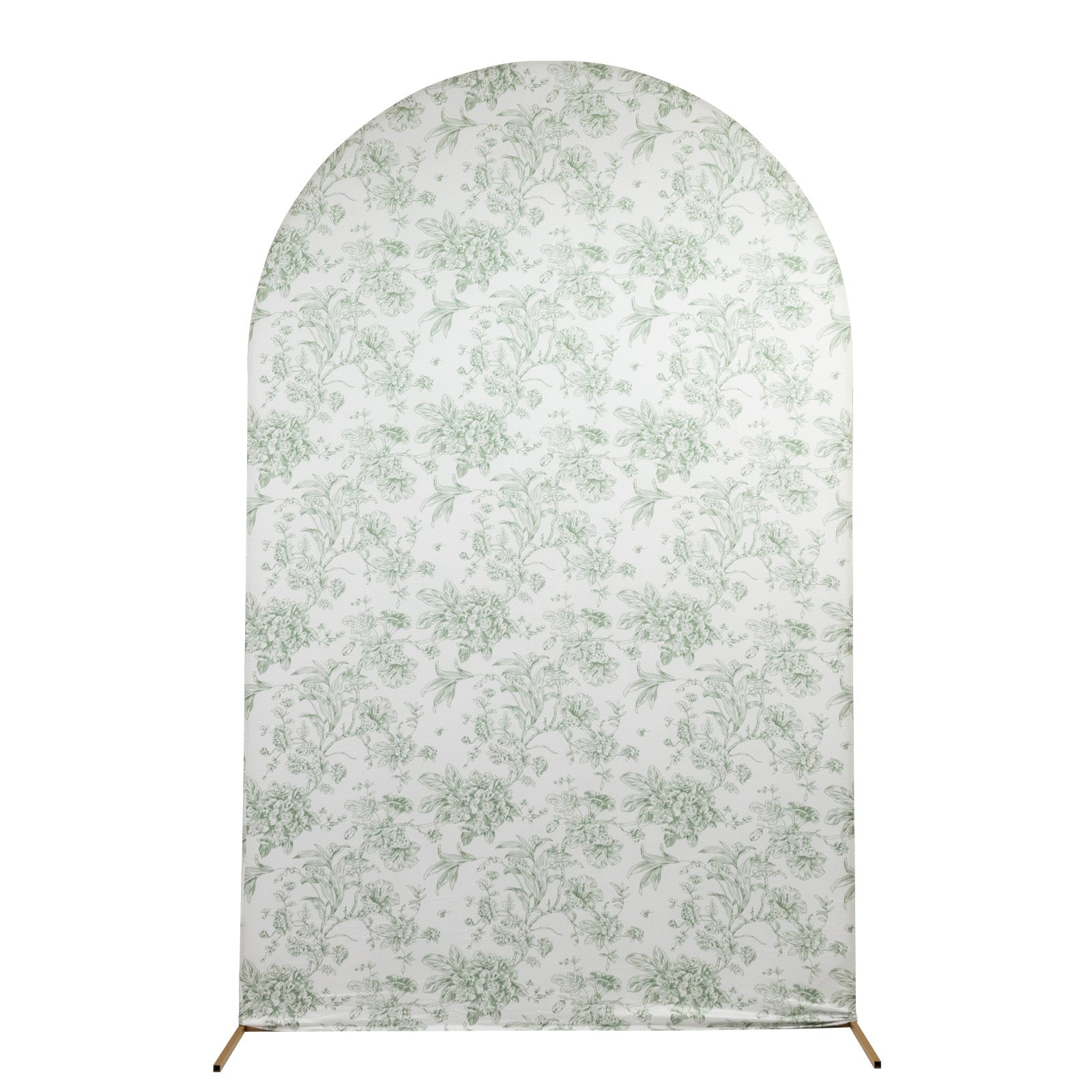 8ft Fitted Spandex Chiara Backdrop Cover – French Toile Blue & White Floral Arch Slipcover for Round Top Wedding Stand