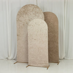 Set of 3 Beige Crushed Velvet Chiara Backdrop Stand Covers For Round Top Wedding Arches - 5ft, 6ft, 7ft