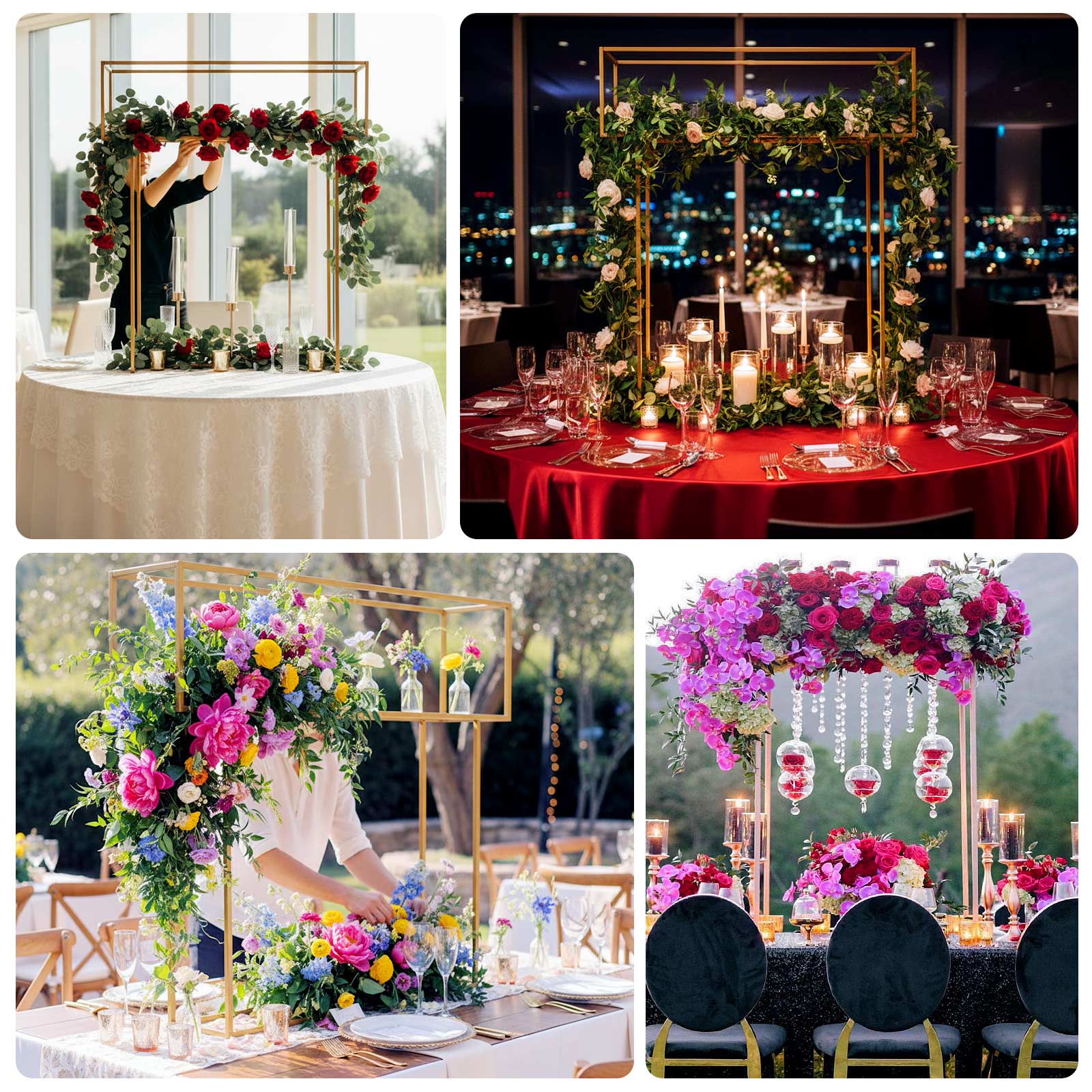 Floral Display Rack Heavy Duty Design Metal Gold - Rectangular Tall Centerpiece Stand 48"