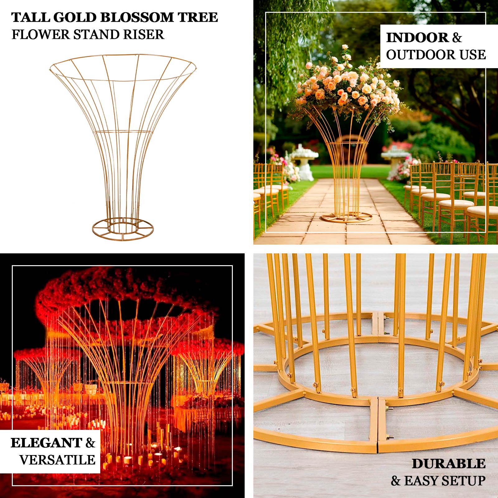 6.5ft Gold Blossom Metal Tree Wedding Floral Display Stand, Floor Standing Flower Frame Pedestal