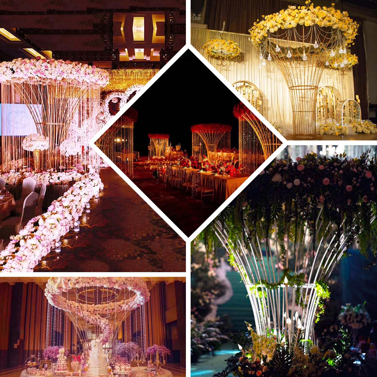 6.5ft Gold Blossom Metal Tree Wedding Floral Display Stand, Floor Standing Flower Frame Pedestal