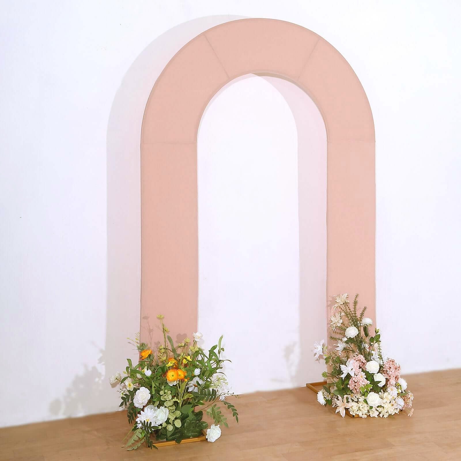 8ft Dusty Rose Spandex Fitted Open Arch Wedding Arch Cover, Double-Sided U-Shaped Backdrop Slipcover