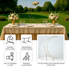 4ft Gold Metal Half Crescent Moon Wedding Arbor Frame, Table Top Centerpiece Curved Design Arch Flower Balloon Stand